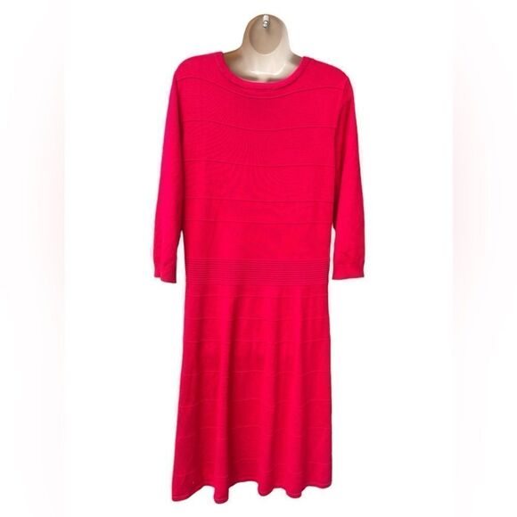 LANE BRYANT 22-24 Lane Bryant Red 3/4 Sleeve Fit N Flare Sweater Dress ScoopNeck - Picture 3 of 5